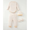 thumbnail image 6 of KIMI BEAR Newborn Baby Boys Layette Set 4 Packs Outfits Winter Clothes Sets Long Sleeves Romper Pants Dinosaur Print Stripped Top with Hat and Gloves 16pcs Gifts Brown, 6 of 10