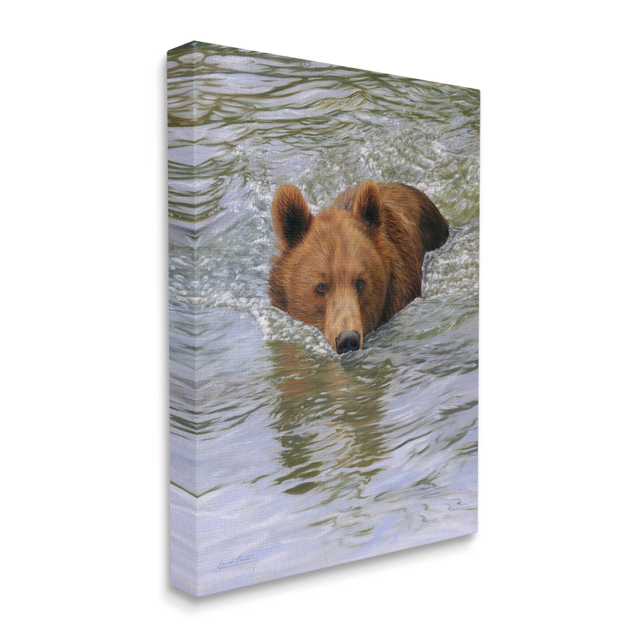 Brown Bear Lake Water Splash Animals & Insects Photograph Gallery Wrapped Canvas Print Wall Art