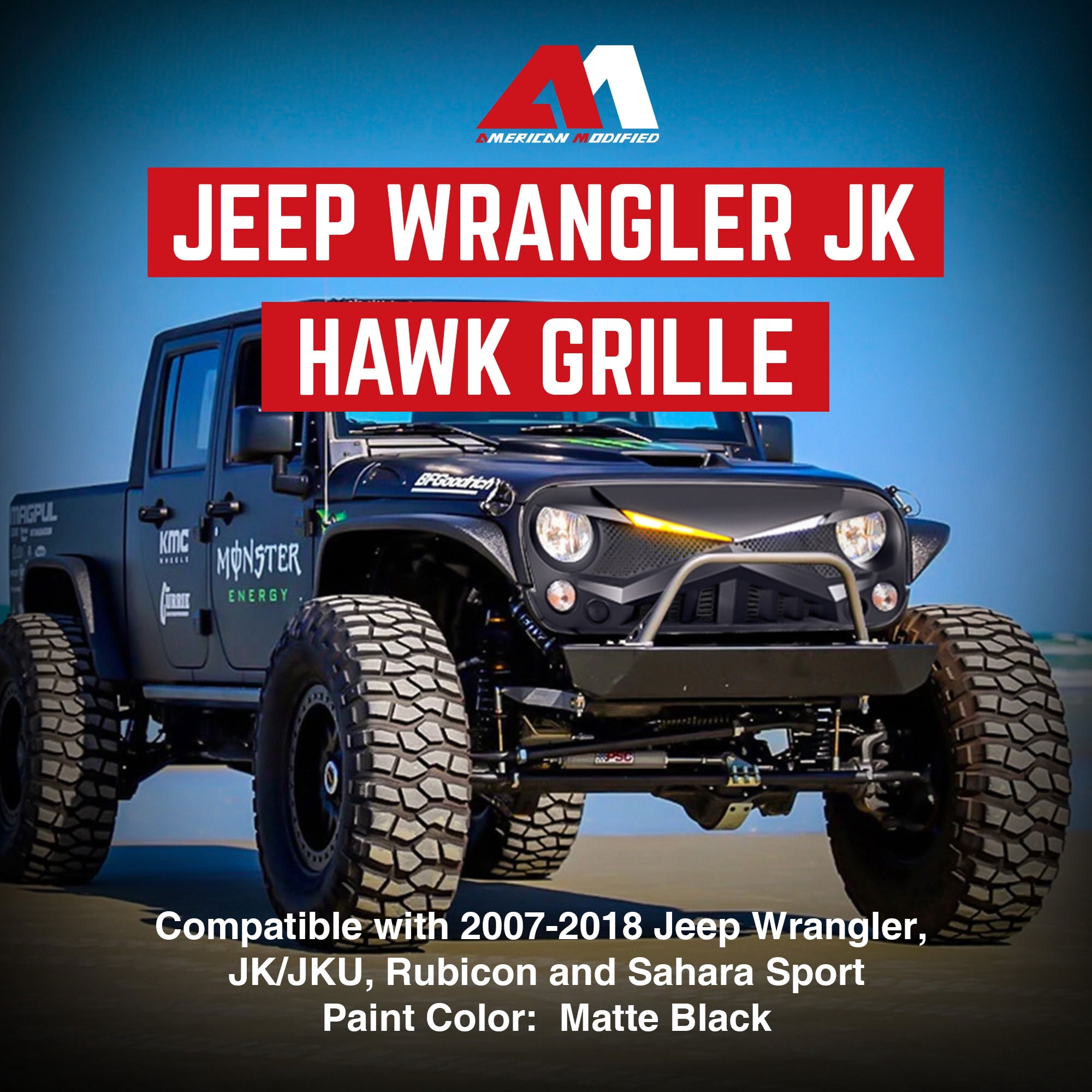 AMERICAN MODIFIED Hawke Grille for 2007-2018 Jeep Wrangler JK