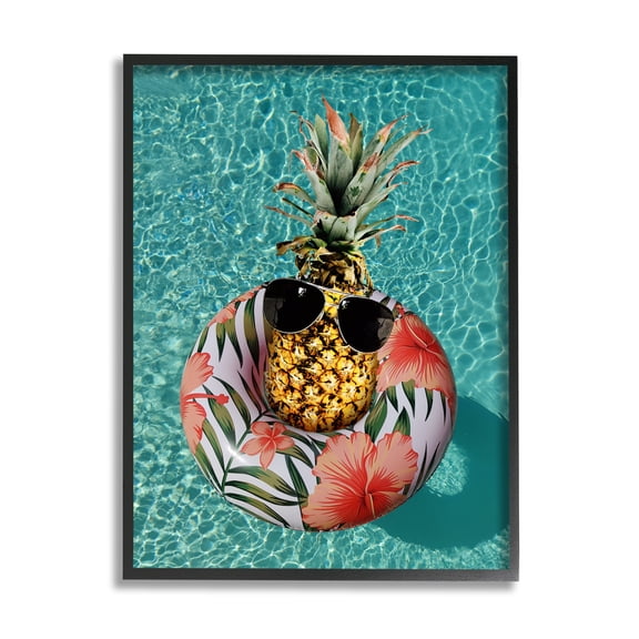 Stupell Industries Pineapple on Beach Tube Food & Beverage Painting Black Framed Art Print Wall Art, 11 x 14