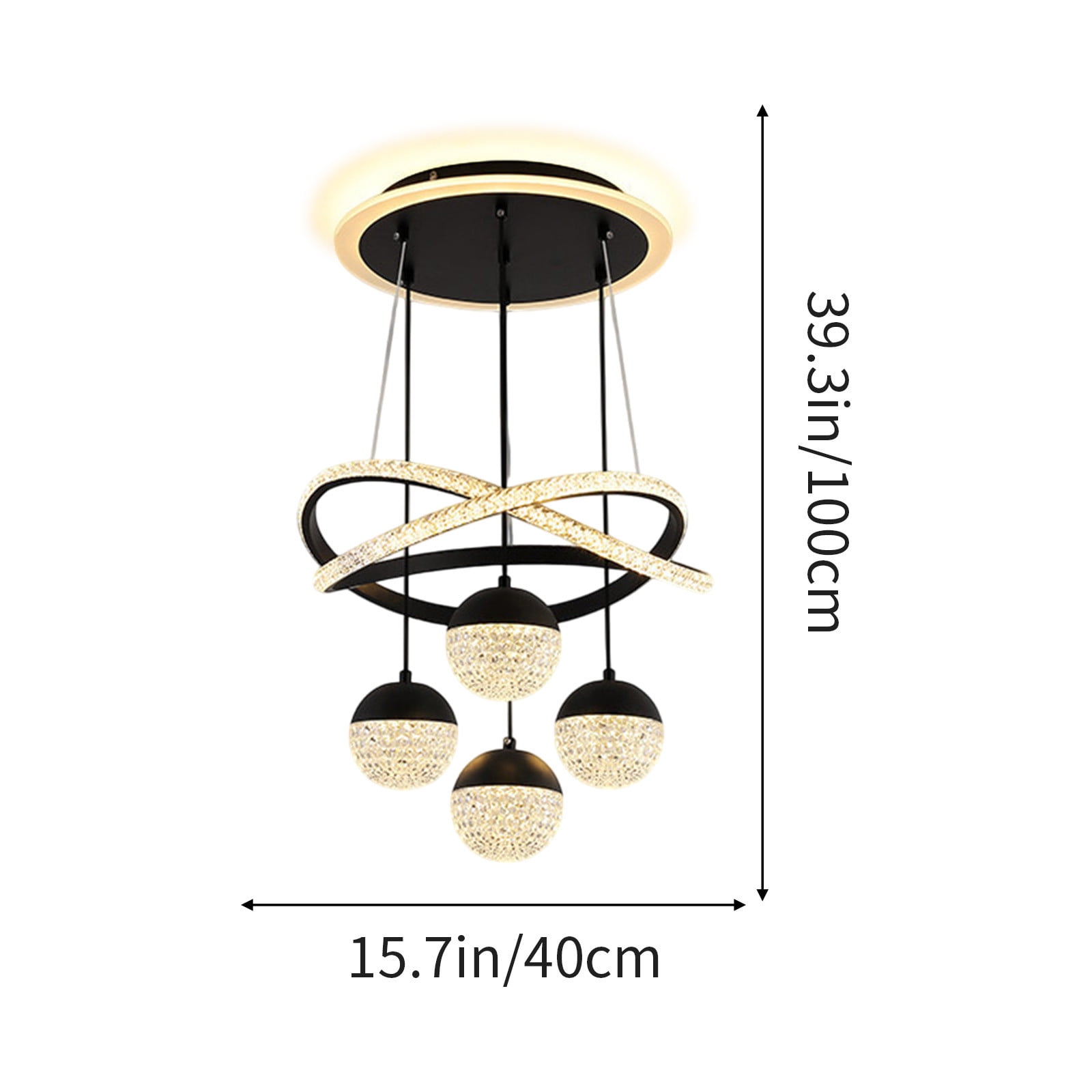 Black Modern Ceiling Light Fixture 100X40Cm Led Chandelier For Dining Room Living Room Bedroom Stairwell Contemporary Hanging Lamp With Metal Frame Dimmable Lighting For Home Office
