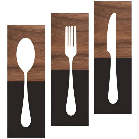 LAMIRO 3pcs Kitchen Wall Decor Rustic Wooden Kitchen Sign Cutter Fork Spoon Restaurant Decor