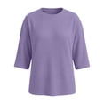 thumbnail image 4 of KyCheLot Women's Crew Neck Sweatshirt Solid Color 3/4 Length Sleeve Clothes Lightweight Vacation Sweatshirts, 4 of 6