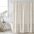 thumbnail image 1 of 66x72 Inch Shower Curtains for Bathroom, Khaki Lines Pattern Fabric Bath Curtain Decor, Beige Vertical Stripes Modern Simple Waterproof Restroom Curtains Shower Set Accessories with 12 Hooks 66 Inch, 1 of 6