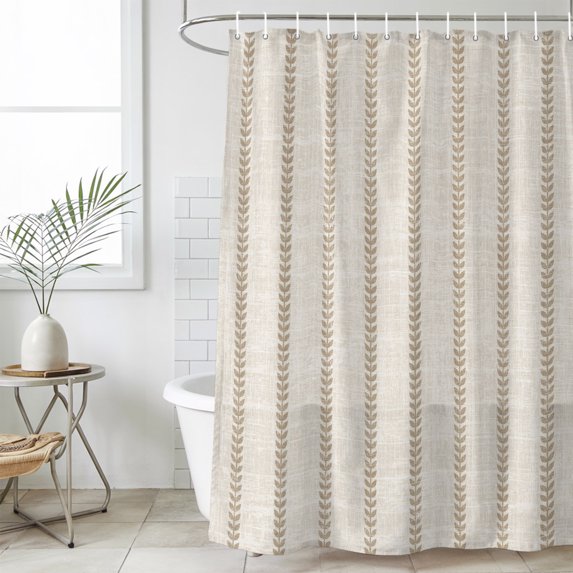 66x72 Inch Shower Curtains for Bathroom, Khaki Lines Pattern Fabric Bath Curtain Decor, Beige Vertical Stripes Modern Simple Waterproof Restroom Curtains Shower Set Accessories with 12 Hooks 66 Inch