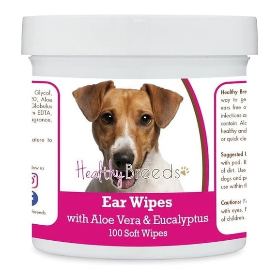 Jack Russell Terrier Ear Cleaning Wipes with Aloe & Eucalyptus for Dogs - 100 Count