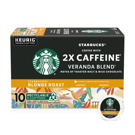 Starbucks Blonde Roast K-Cup Coffee Pods With 2X Caffeine — For Keurig Brewers — 1 Box (10 Pods)