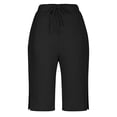 thumbnail image 5 of KDDYLITQ Long Shorts for Women Side Slit Drawstring Joggers Elastic High Waisted Cotton Linen Boho Sweat Pants Knee Length Button Causal Comfy Pants with Pockets Black M, 5 of 7