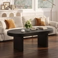 thumbnail image 7 of iooHug Mid‑Century Modern Oval Coffee Table,Solid Wood Veneer 47.24 Inch Cocktail Table for Living Room Home Office,Black, 7 of 7