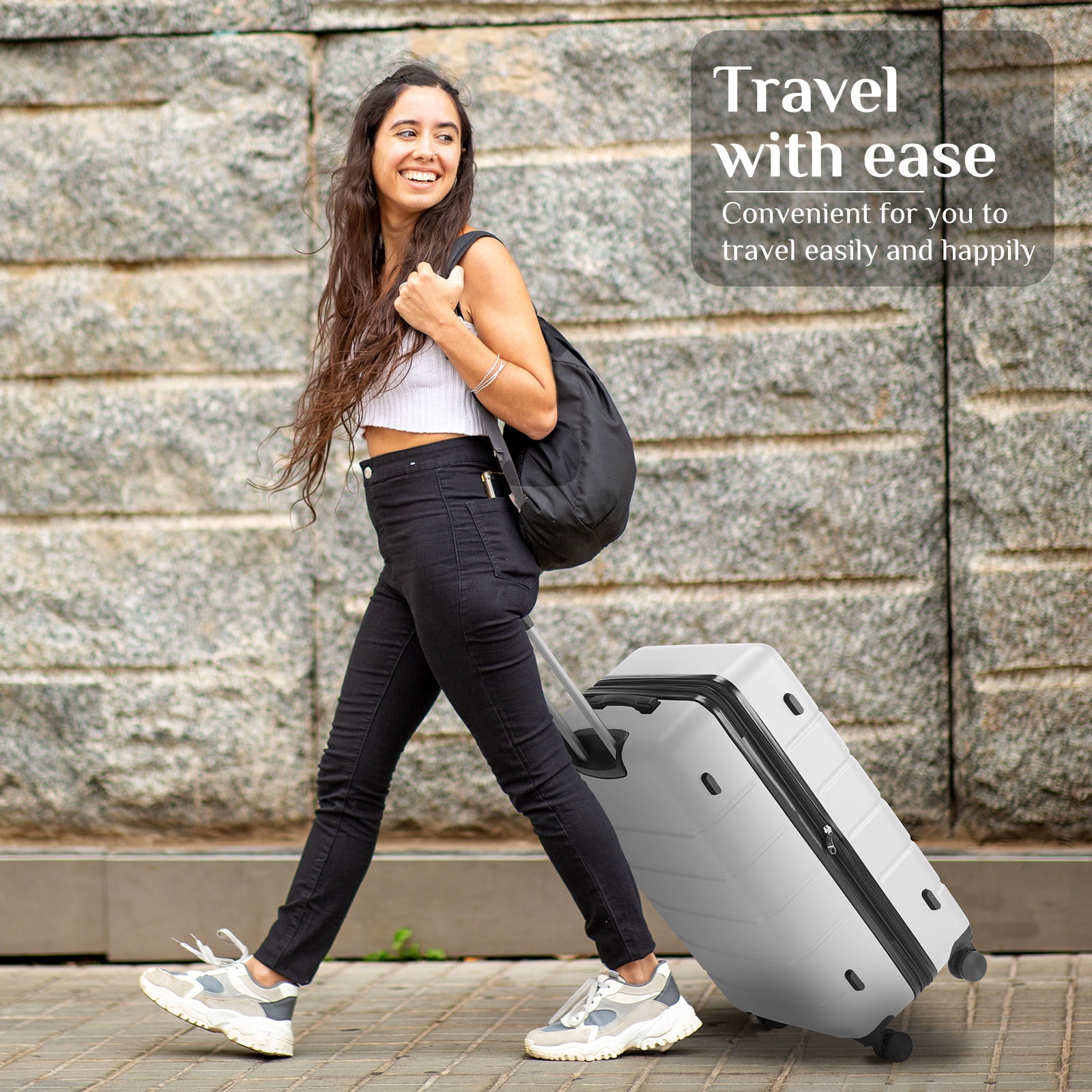 CONCETTA 3 Pcs ABS Hardside Luggage Sets, Lightweight Expandable Hard Shell Rolling Suitcase TSA Lock Spinner Wheel Suit Cases, White