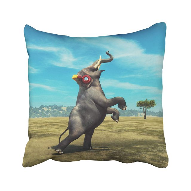 ABPHQTO Elefante surrealista rojo con auriculares bailando en el campo Esto es 3D Render Funda de almohada divertida Funda de cojín 40x40 cm