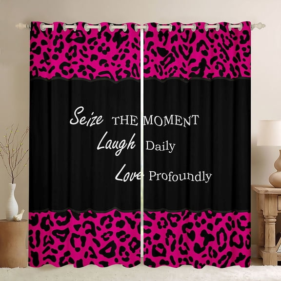 jejeloiu Inspirational Quote Theme Black Out Curtains,Wild Cheetah Texture Curtains Pack of 2 (42x63 Each),Hotpink Black Bedroom Curtains For Girls Boys,Microfiber Bedroom Decor