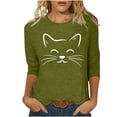 thumbnail image 2 of ALLLIST 3/4 Sleeve Womens Tops Crew Neck Summer T-Shirts Green Cat Graphic Casual Shirts Ladie's Tops, 2 of 4