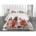 thumbnail image 3 of Ambesonne Christmas Quilted Bedspread Set 3 Pcs, Funny Pets Gifts Photo, King Size, White Brown and Red, 3 of 5