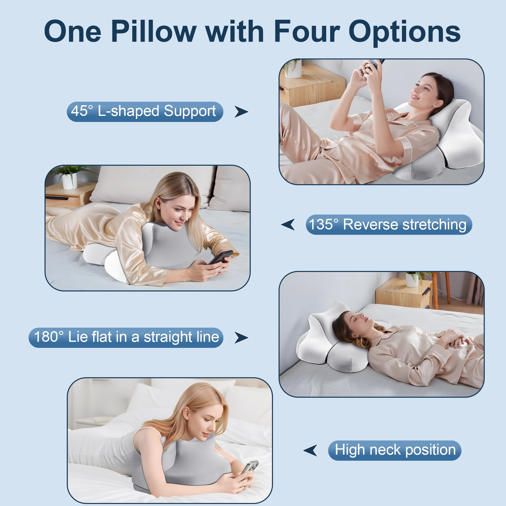 KAIPARA Reading Pillow for Lying, Bed Wedge Pillow, Contour Memory Foam Pillow, Ergonomic Cervical Pillow for Neck and Shoulder Pain Relief,