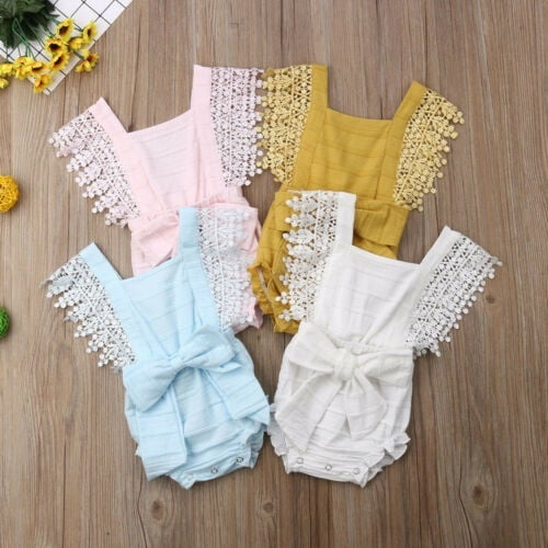 0-18M Infant Baby Girl Grid /& Stripe Bowknot Ruffle Romper Jumpsuit Bodysuit