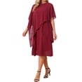 thumbnail image 4 of INSPIRE CHIC Women's Fall Dresses Chiffon Cape Overlay Crewneck Asymmetric Ruffle Formal Shift Midi Dress for Wedding Guest S Wine Red, 4 of 6