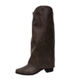 thumbnail image 3 of Taqqpue Women's Boots, Women's Fashion Casual Solid Color Winter Arrival Versatile Buckle Knight Boots Boots Heel Mid Heel Mid-Calf Boots for Women, 3 of 9