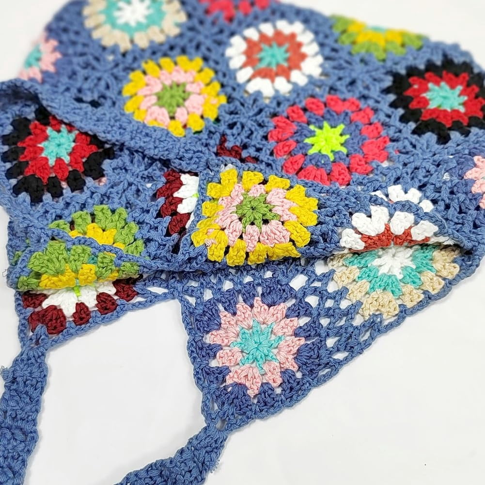 Zhengup Crochet Handbags for Women Knitted Handmade Shouder Bag Colorful Summer Tote Woven Top Handle Purse Vacation