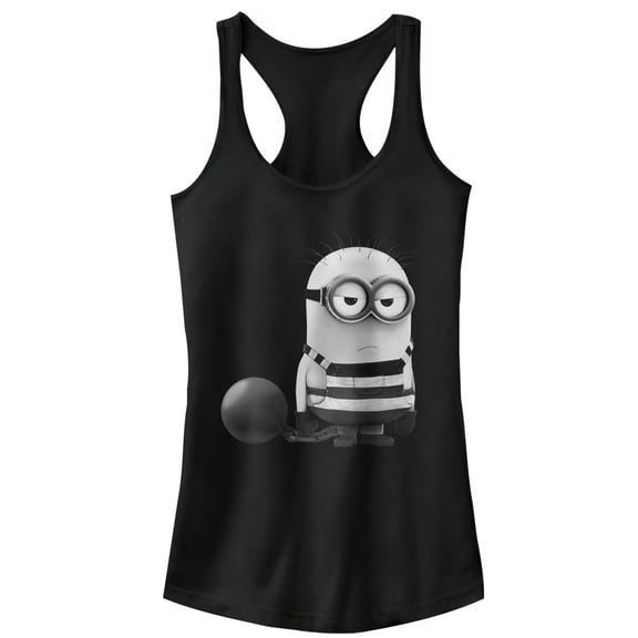 Junior's Despicable Me 3 Minion Grumpy Prisoner  Racerback Tank Top Black 2X Large