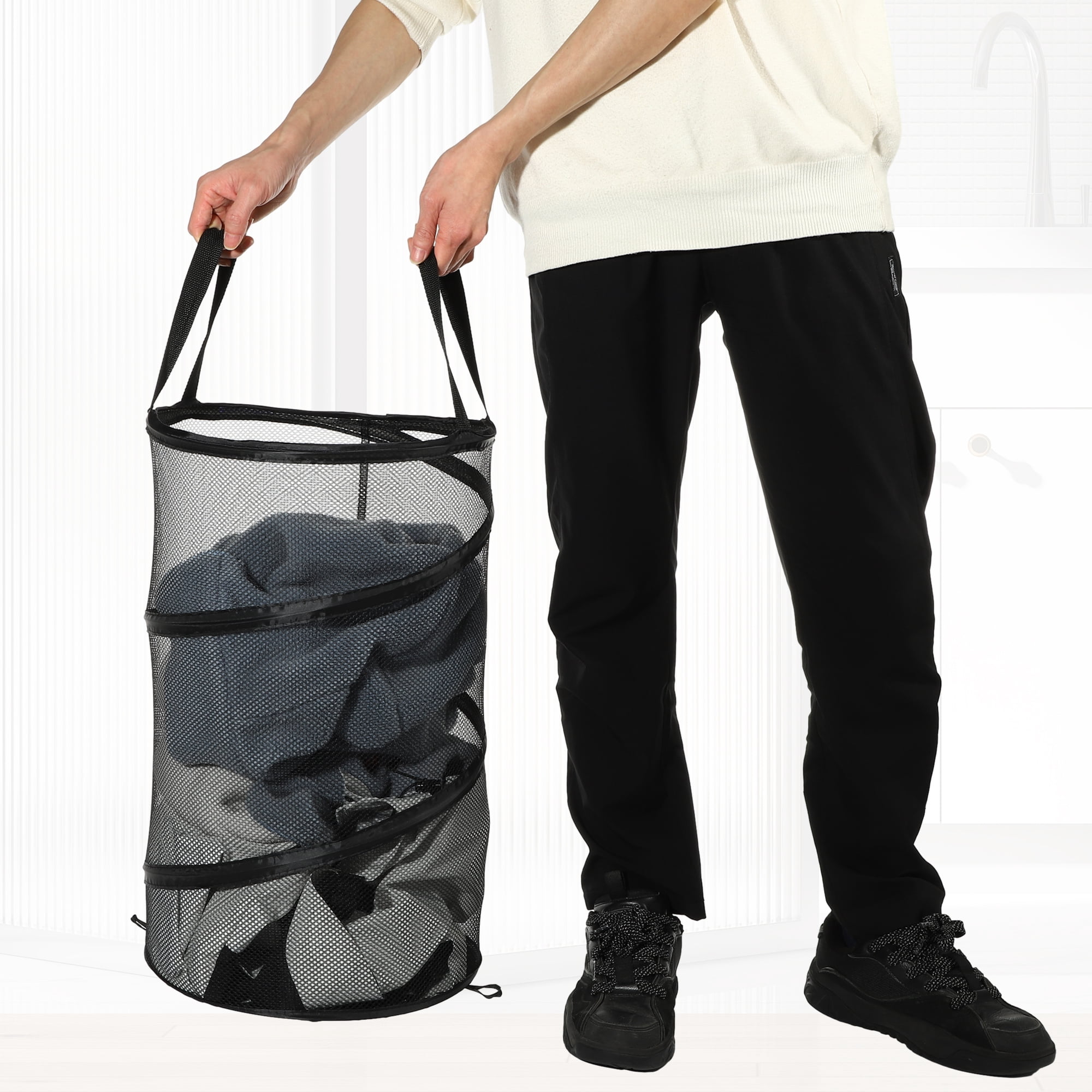 Unique Bargains Folding Laundry Basket for Bathroom 1 Pc Black-20L