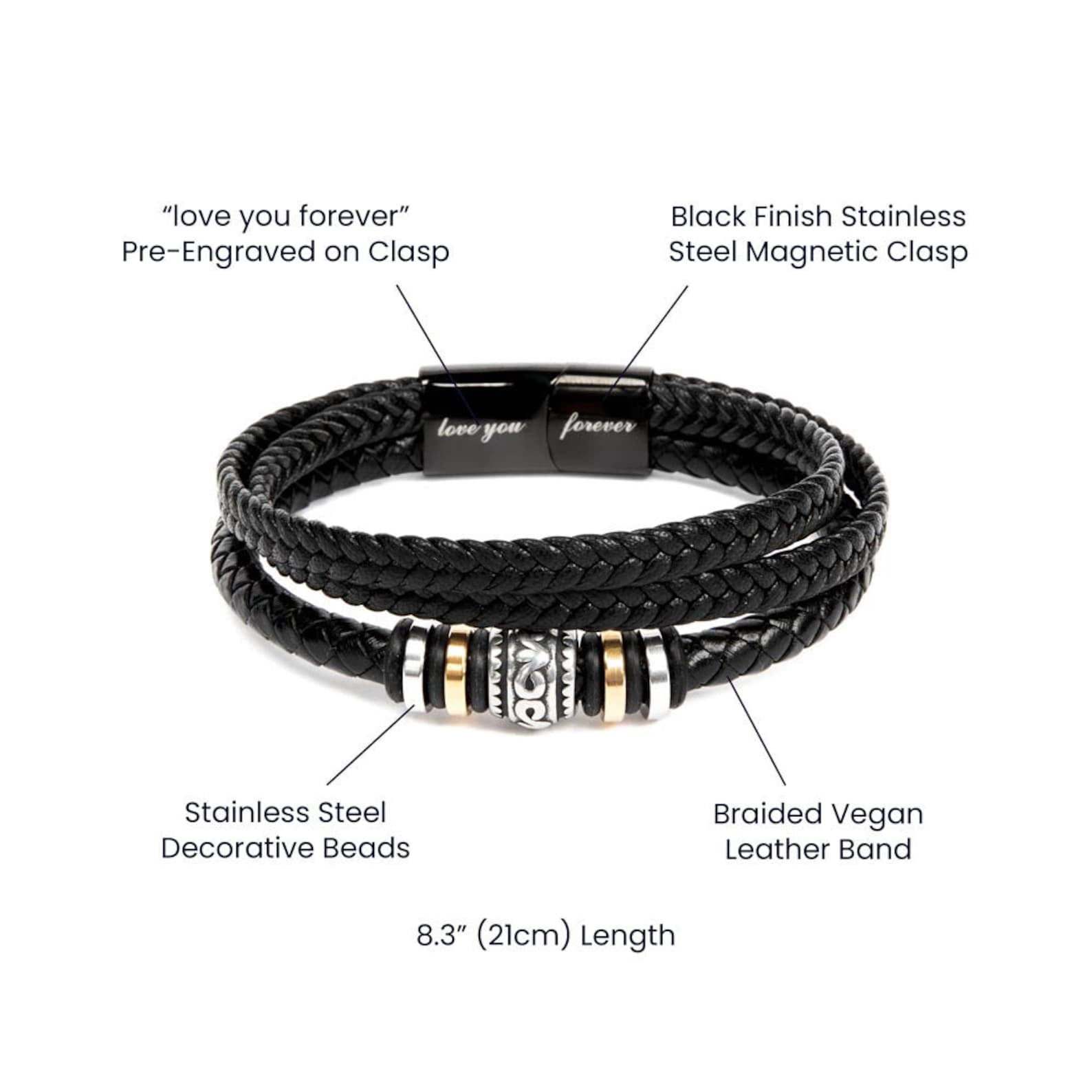 Father's Day Gift for Dad from Son, Special Dad Gift for Best Father, Personalized Vegan Leather Bracelet for Men in Luxury LED Box, Birthday Gift Bracelet with Message Card