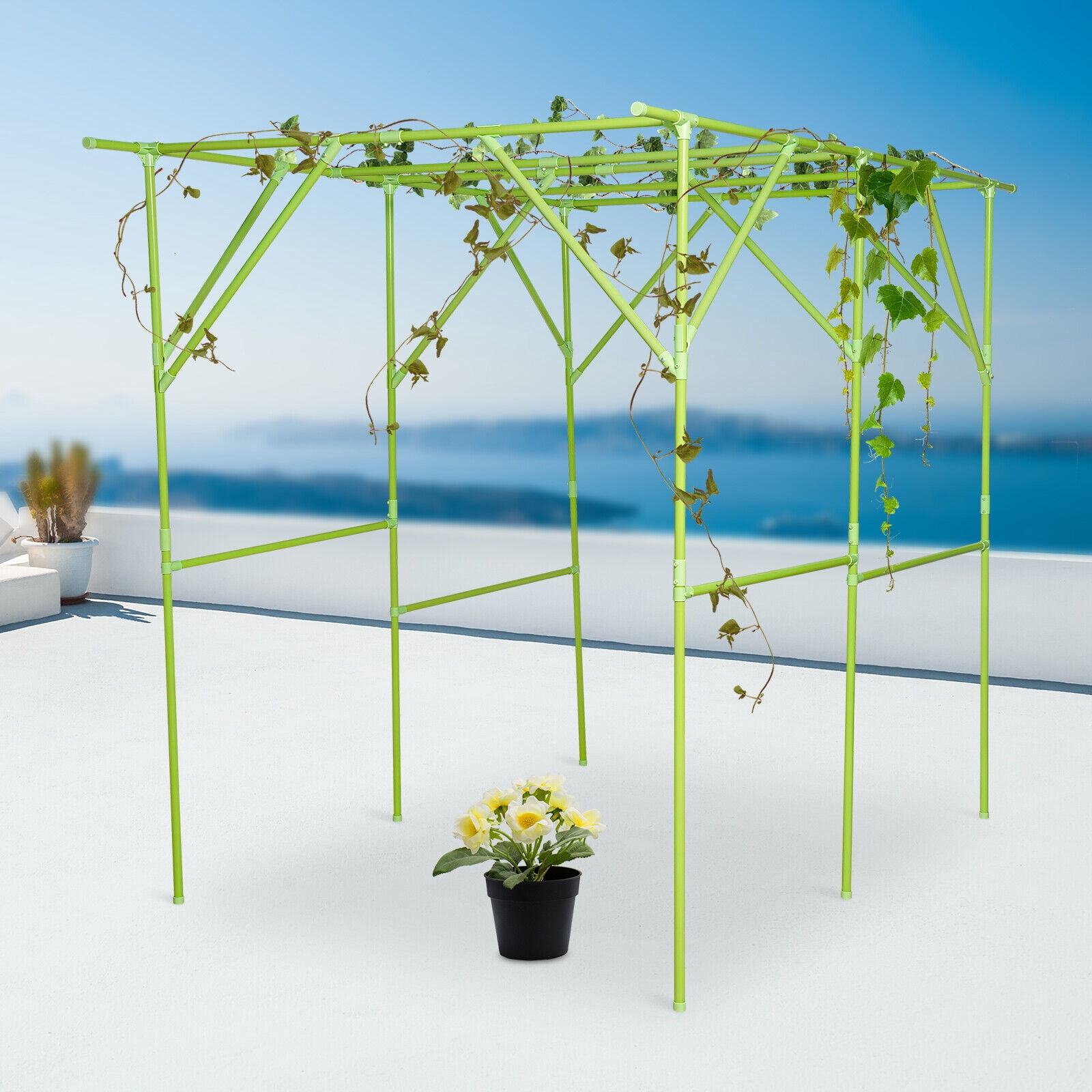 6.5ft Green Garden Trellis for Climbing Plants - Heavy Duty Steel & PE Coated Plant Support for Vegetables, Fruits & Flowers (Tomatoes/Cucumbers/Grapes)