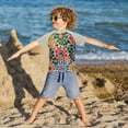 thumbnail image 3 of FORMRS Boys Rash Guard with Short Sleeves UPF 50+ Swim Shirts Sizes 3-12T, Dark Floral, 3 of 6