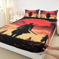thumbnail image 3 of Homewish Japanese Theme Queen Sheet Sets,Black Samurai Flat Sheet,Orange Natural Landscape Sunset Queen Fitted Sheet For Adult,Ultra Soft Home Decor,4-Piece, 3 of 7