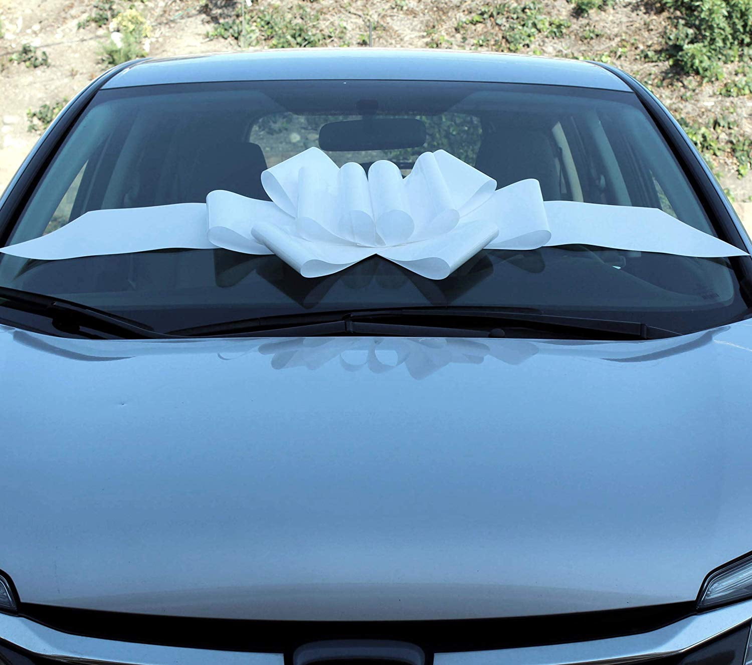 Big White Car Bow Ribbon - 25" Wide, Large Gift Decoration, 4th of July, America 250 Anniversary, Fully Assembled, Valentine's Day, Gift, Wedding, Birthday, Anniversary, New Car, Summer, Graduation