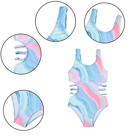 LYMAYTER Little Girls Bikini One Piece Swimsuits for Kids Tie-Dye Tank Bathing Suit Youth Hawaiian Beach Swimwear for 5-14 Years