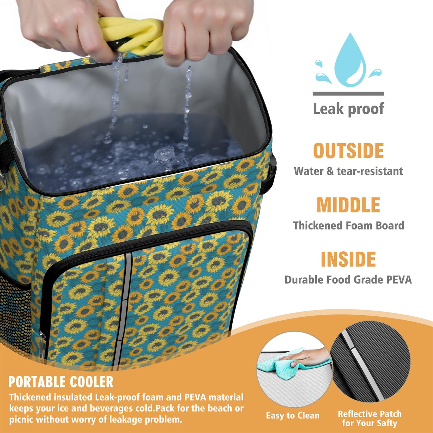 Travel Cooler Bag - Sunflower Camping Beer Cooler Backpack with Bottle Opener- Waterproof Insulated Picnic Backpacks - Cooler Bag for Beach