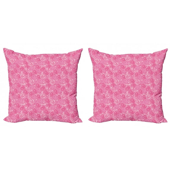 Rose Throw Pillow Cushion Cover Pack of 2, Abstract Style Round Flower Motifs Inspired by Graceful Spring Nature, Zippered Double-Side Digital Print, 4 Sizes, Pale Rose Magenta, by Ambesonne