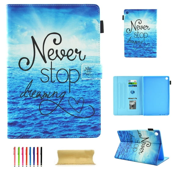 Folio Case for All-New Amazon Fire HD 8 Tablet (8th/7th/6th/5th Generation, 2018/2017/2016/2015 Release), Allytech Smart Book Style Stand Cover Full Body Protective Case Cover, Never Stop