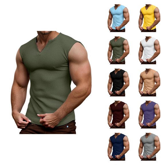 Waffle Knit Tank Tops Men Lightweight Breathable V Neck Muscle Sleeveless Shirt Athletic Running Gym Tanks