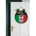 thumbnail image 4 of Eveokoki Eat Sleep Soccer Front Door Sign Funny Wreaths Hanging Wooden Plaque Decoration Round Rustic Wood Farmhouse Porch Decor for Home Front Door Decor, 11 x 11 Inch, 4 of 5