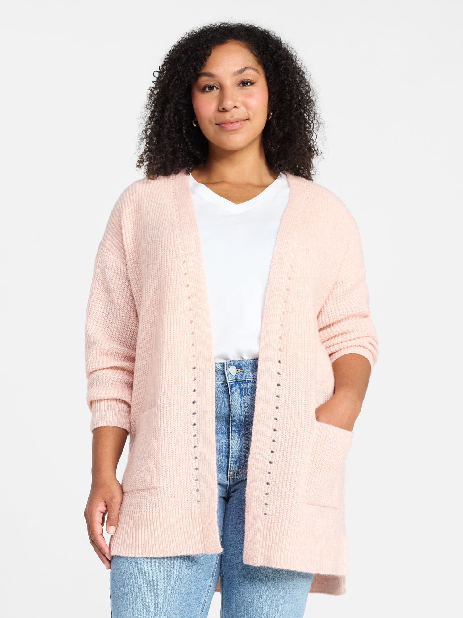 Time and Tru Women's Open Front Cardigan Sweater with Long Sleeves, Sizes XS-XXXL