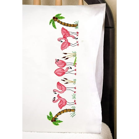 Design Works Crafts Flamingos Stamped for Embroidery Pillowcases
