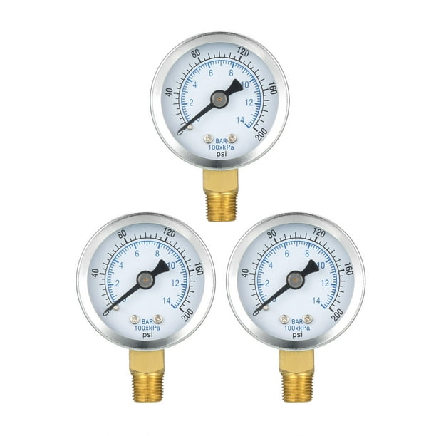 Pool Filter Pressure Gauge, 0200 PSI/014BAR Dual Scale 1/8" NPT