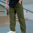 thumbnail image 4 of Styesk Men's Pants Men's Solid Color Elastic Waist Straight Tube Drawstring Pocket Workwear Pants, 4 of 8