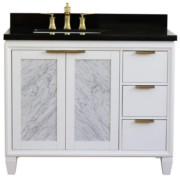 Trento 43" Solid Wood Vanity with Left Rectangle Sink in White/Black