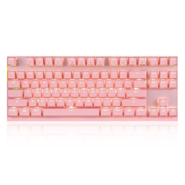 Teclado Mecánico GK82 de Motospeed, Doble Modo Inalámbrico 2.4G y Cableado, 87 Teclas, Interfaz USB, Iluminación LED, Panel de Aleación de Aluminio, Color Rosa Sakura, Interruptores Azules,