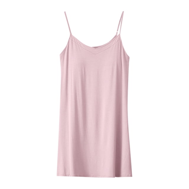 Chemise de Nuit en Coton en Liquidation Bretelles Spaghetti Réglables Courte Chemise de Nuit Femme Douce Confortable Robe de Nuit en Coton avec Soutien-Gorge Intégré Cami Nouvelle Rose TTG