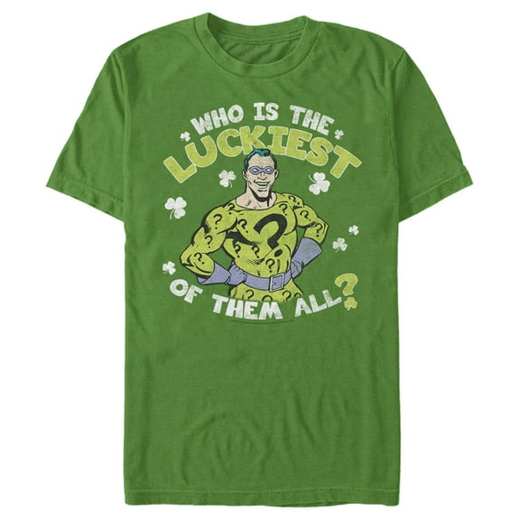 Men's Batman St. Patrick's Day Riddler Who is the Luckiest of Them All? Graphic Tee Kelly Green Large
