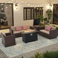 thumbnail image 6 of JOIVI 8 Piece Patio Furniture Conversation Set with 45” Fire Pit Table, Wicker Outdoor Sectional Sofa Set with Storage Box and 50,000 BTU Gas Fire Pit for Garden, Deck, Backyard, Parties, Brown, 6 of 13
