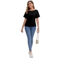 thumbnail image 7 of Women's 2-Pack Black Short Dolman Sleeve Tops, Casual Boat Neck Tees, 7 of 7