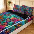 thumbnail image 3 of Manfei Hippie Bear Deer Zipper Twin Comforter Sets with Fitted Sheet and 2 Pillowcases, Tribal Flower Floral Zipper Bedding Set, Red Navy, Black Reversible, 4pcs, 3 of 7