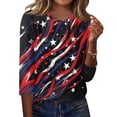 thumbnail image 2 of HAVUITYY Independence Day 3/4 Sleeve Sweaters for Womens, Fashionable American Flag 4th of July Womens Tops, Women's Lightweight Spring Casual Blouse, 2 of 5