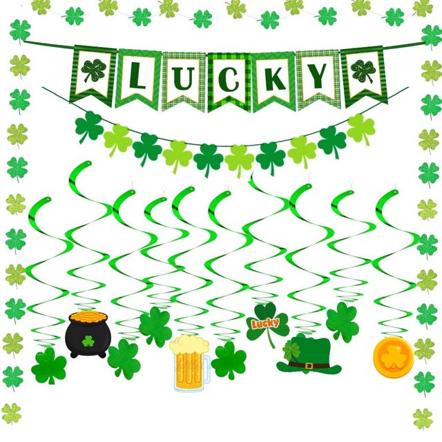 Trébol decorativo del día de San Patricio Trébol Trébol Flor de trébol Letras irlandesas Bandera Mabula