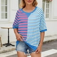 thumbnail image 2 of Tnhcen Women's Summer Short Sleeve Crewneck Tops | Color Block Striped Print Blouses | Plus Size Friendly S-2XL | Polyester Spandex Blend Tops, 2 of 8